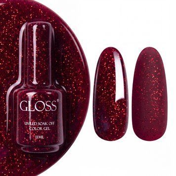 Гель-лак GLOSS 407 (малиново-красный с микроблеском), 11 мл 7746 фото