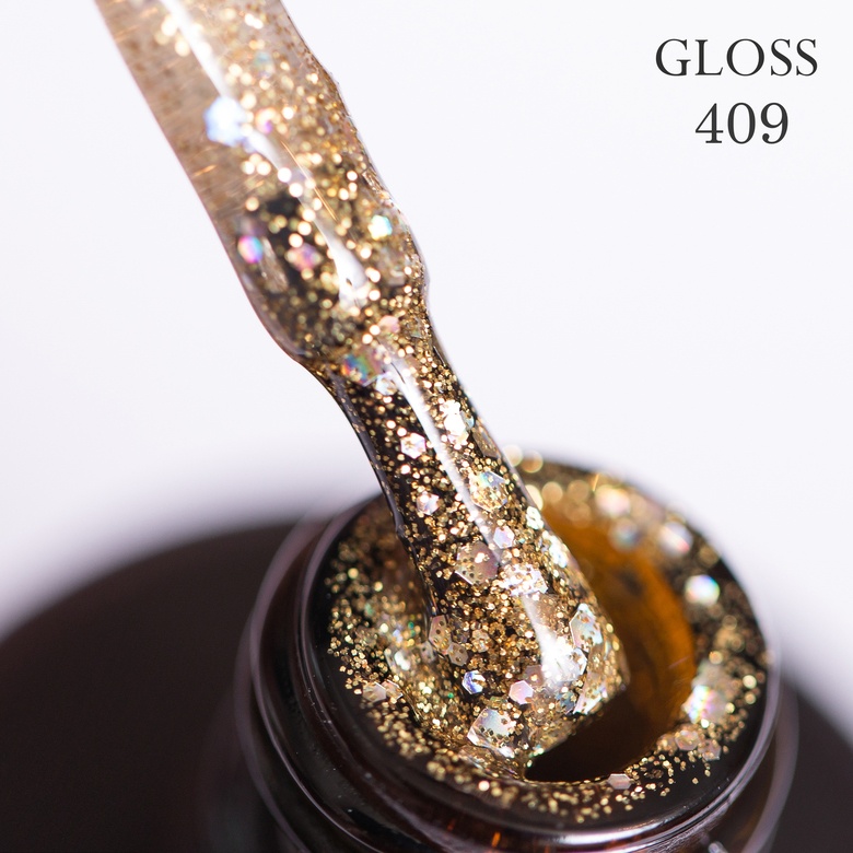 Гель-лак GLOSS 409 (золотистый с голографическими блестками), 11 мл