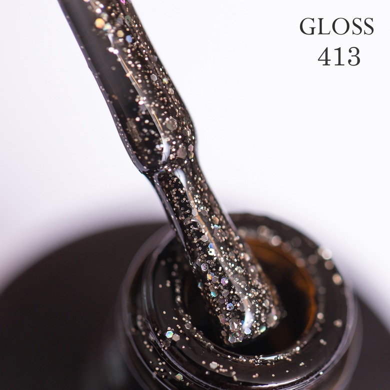 Гель-лак GLOSS 413 (черный, микроблеск и голографические блестки), 11 мл