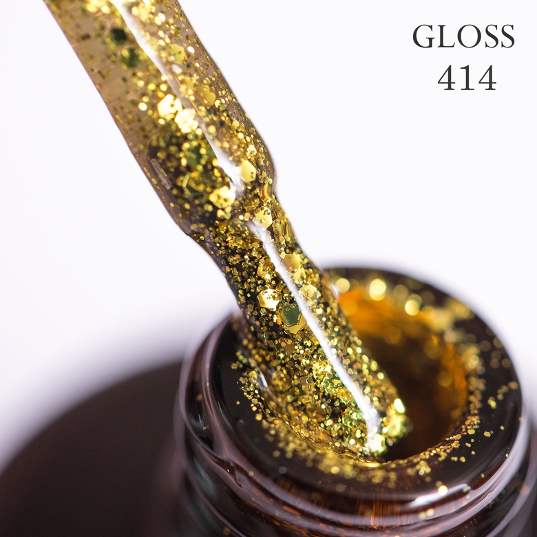 Гель-лак GLOSS 414 (золотисто-желтый, микроблеск и блестки), 11 мл